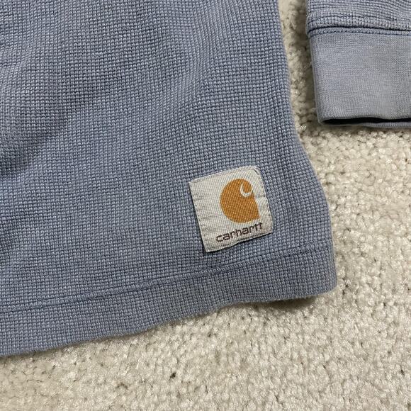 Carhartt Sweater Mens Large Blue Quarter Zip Waffle Knit Pullover Work Pocket - Picture 2 of 11